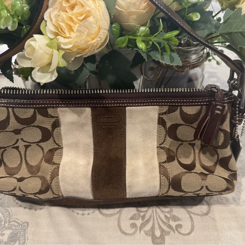 Coach Brown and Cream Signature Wristlet